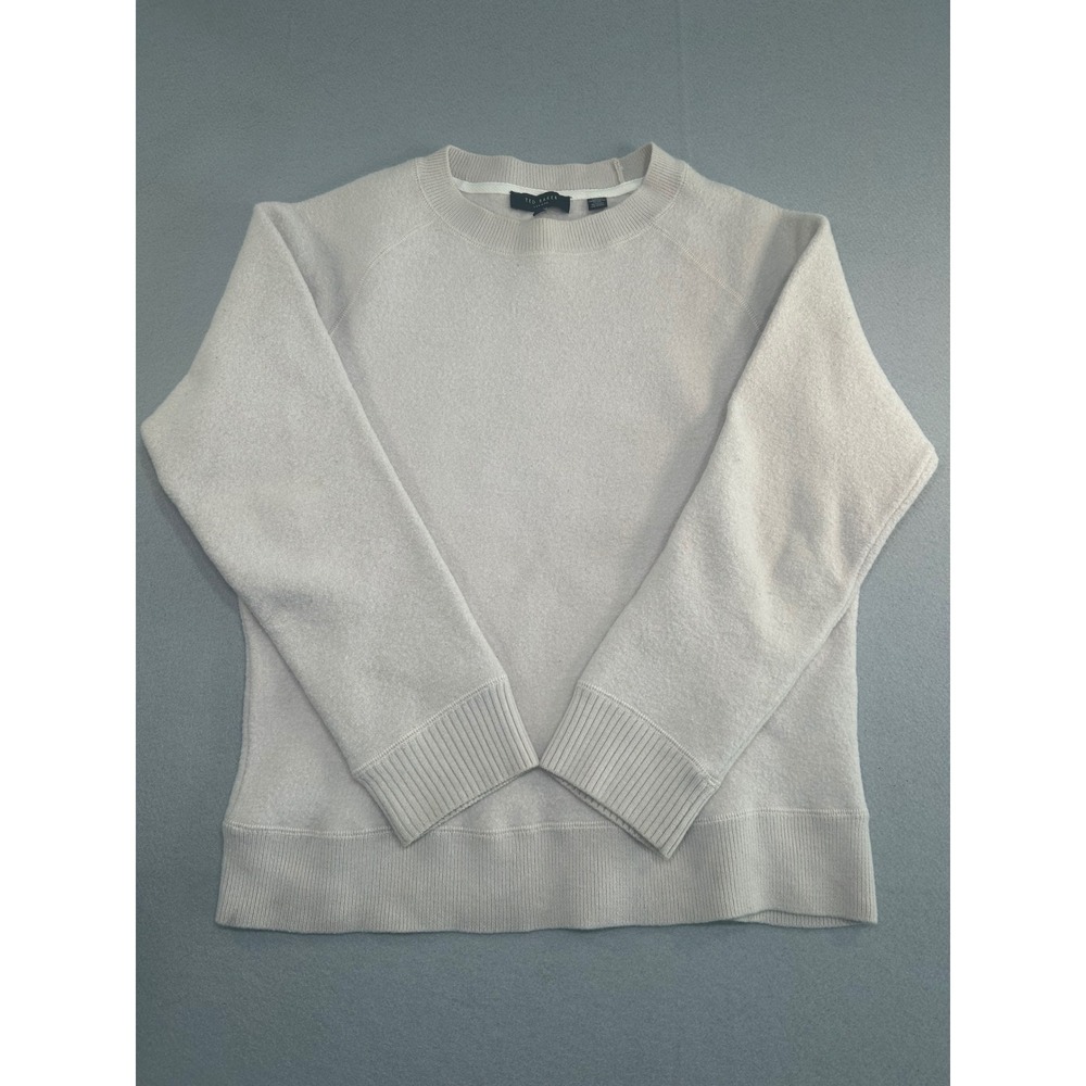 Ted Baker Jumper Mens 2 Small Beige 100% Wool Crewneck Raglan Sweater ‎ Pullover